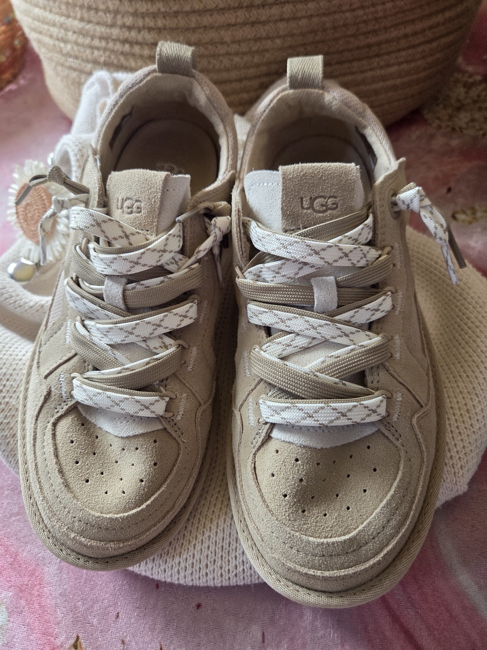 UGG Beige Suede Sneakers with Patterned Laces - Picture 2 of 16